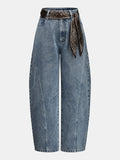 Bandana Belted Seam Detail Barrel Jeans