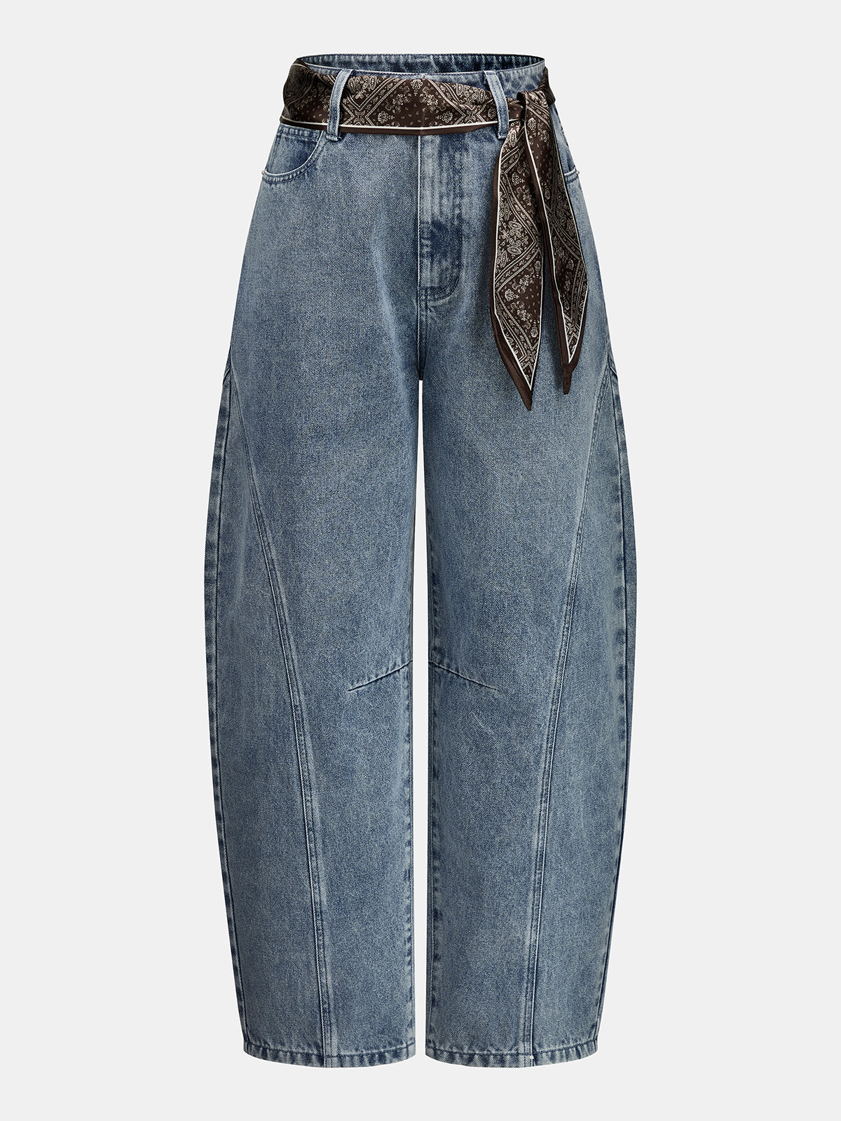 Bandana Belted Seam Detail Barrel Jeans