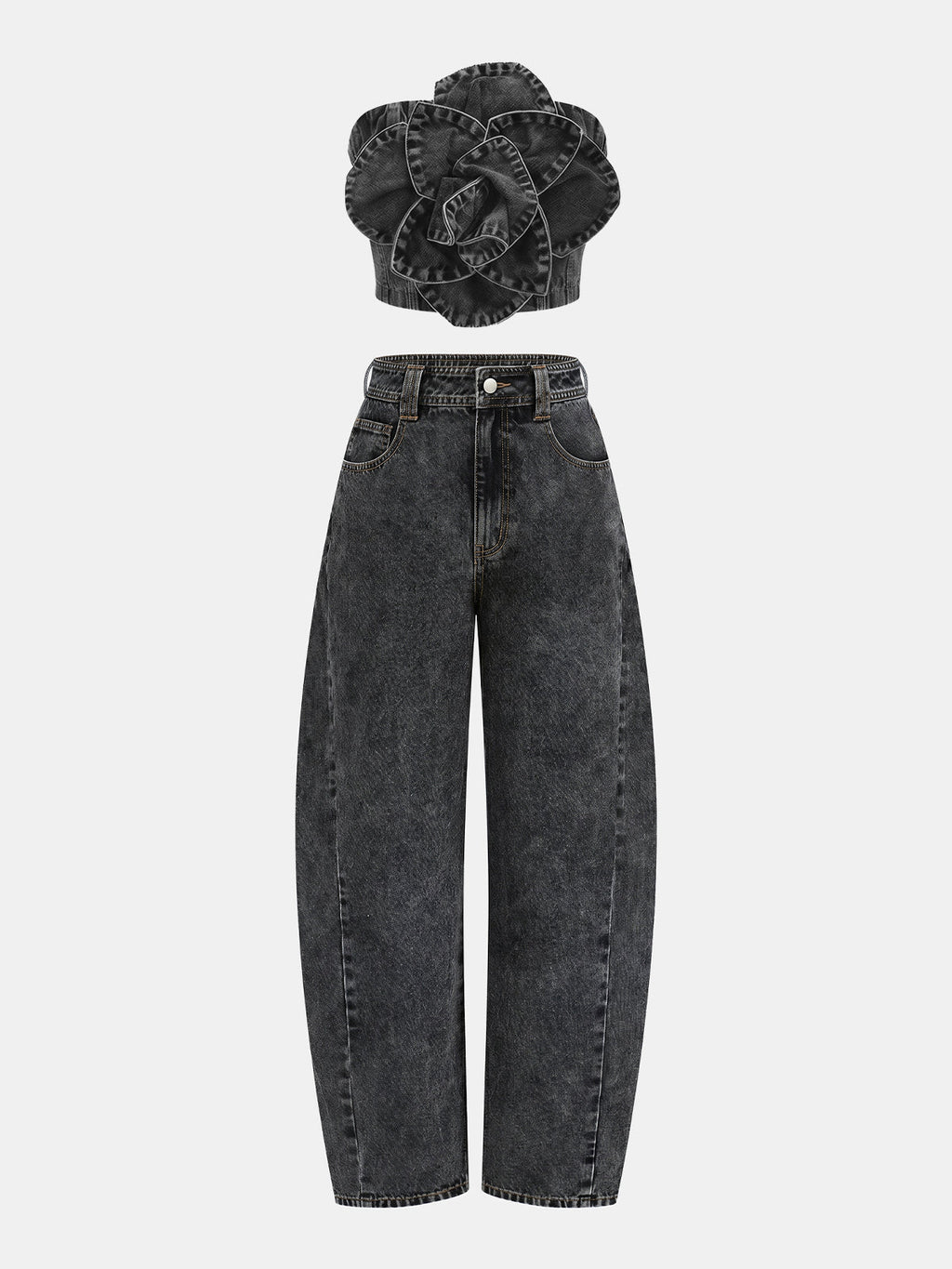 3D Rose Applique Denim Tube Top