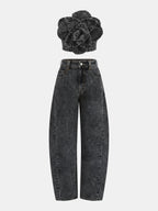 3D Rose Applique Denim Tube Top