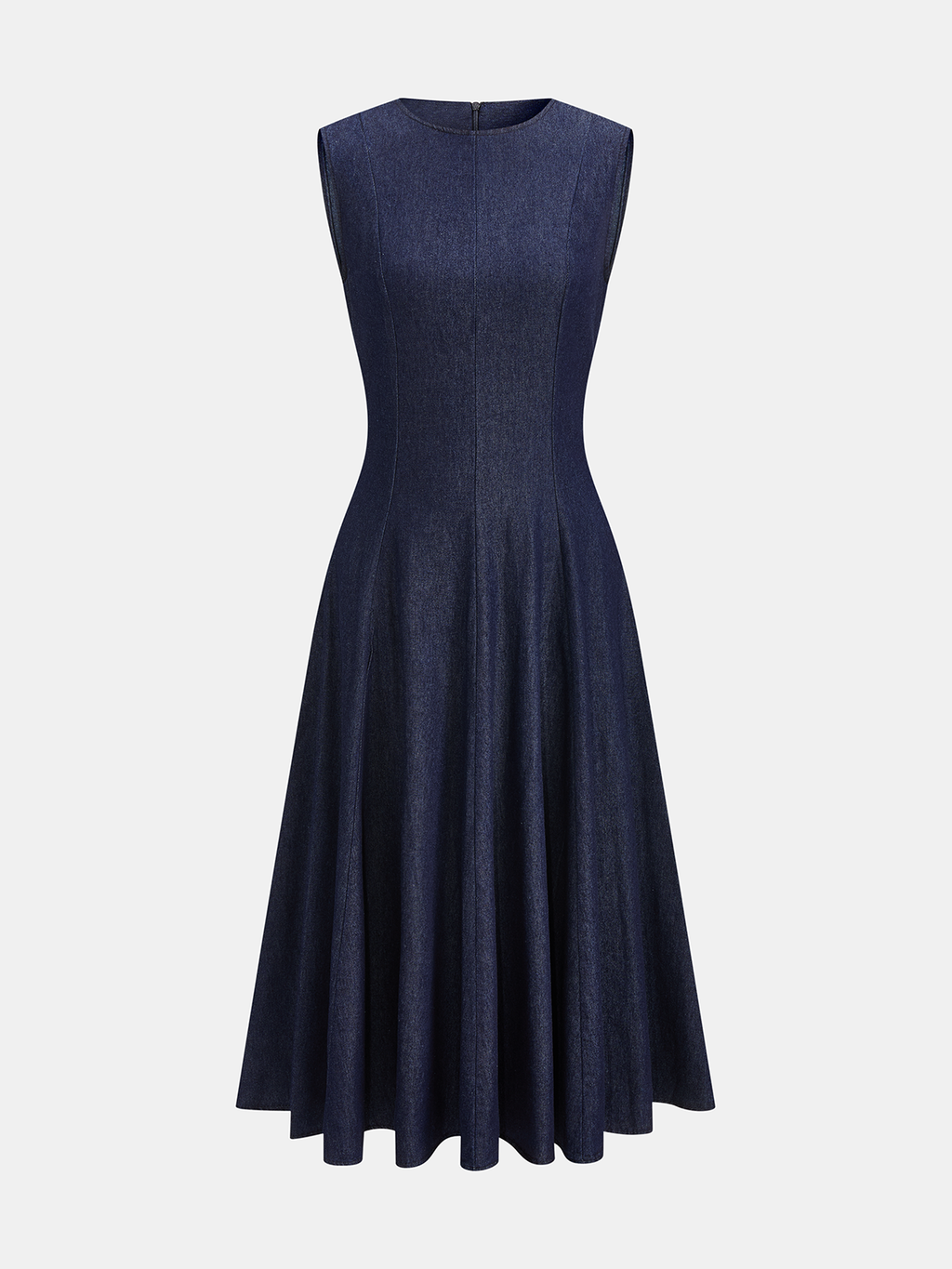 Sleeveless Flared Denim Midi Dress
