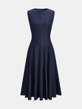 Sleeveless Flared Denim Midi Dress