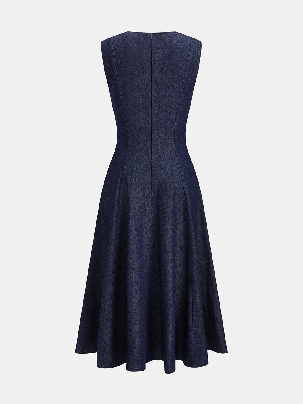 Sleeveless Flared Denim Midi Dress