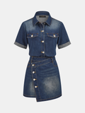 Short Sleeve Asymmetric Denim Shirt Dress