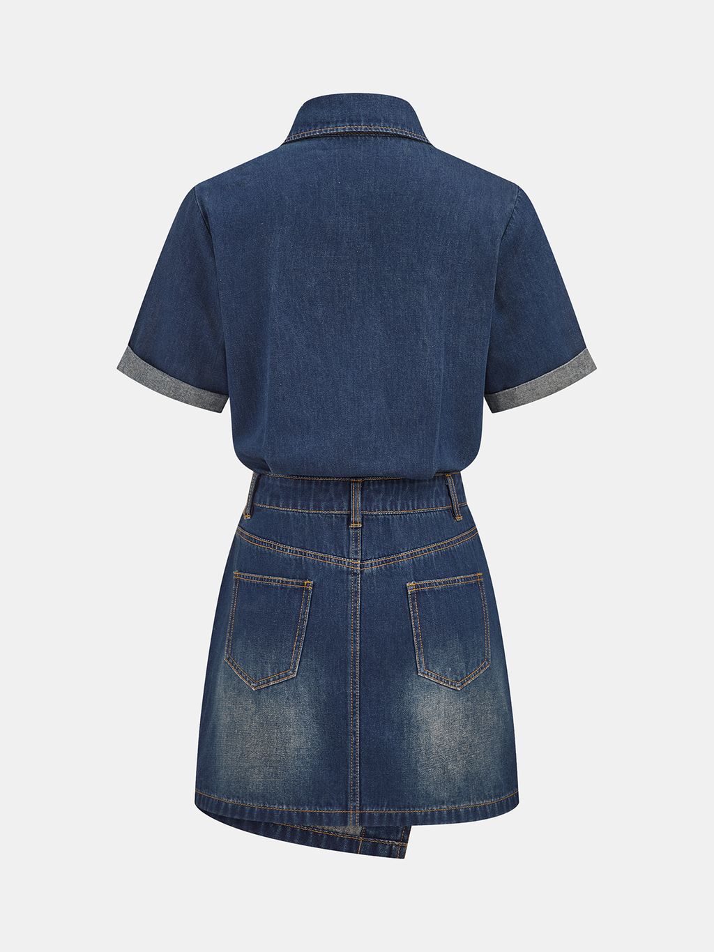 Short Sleeve Asymmetric Denim Shirt Dress