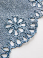 Embroidered Denim Two Piece Shorts Set