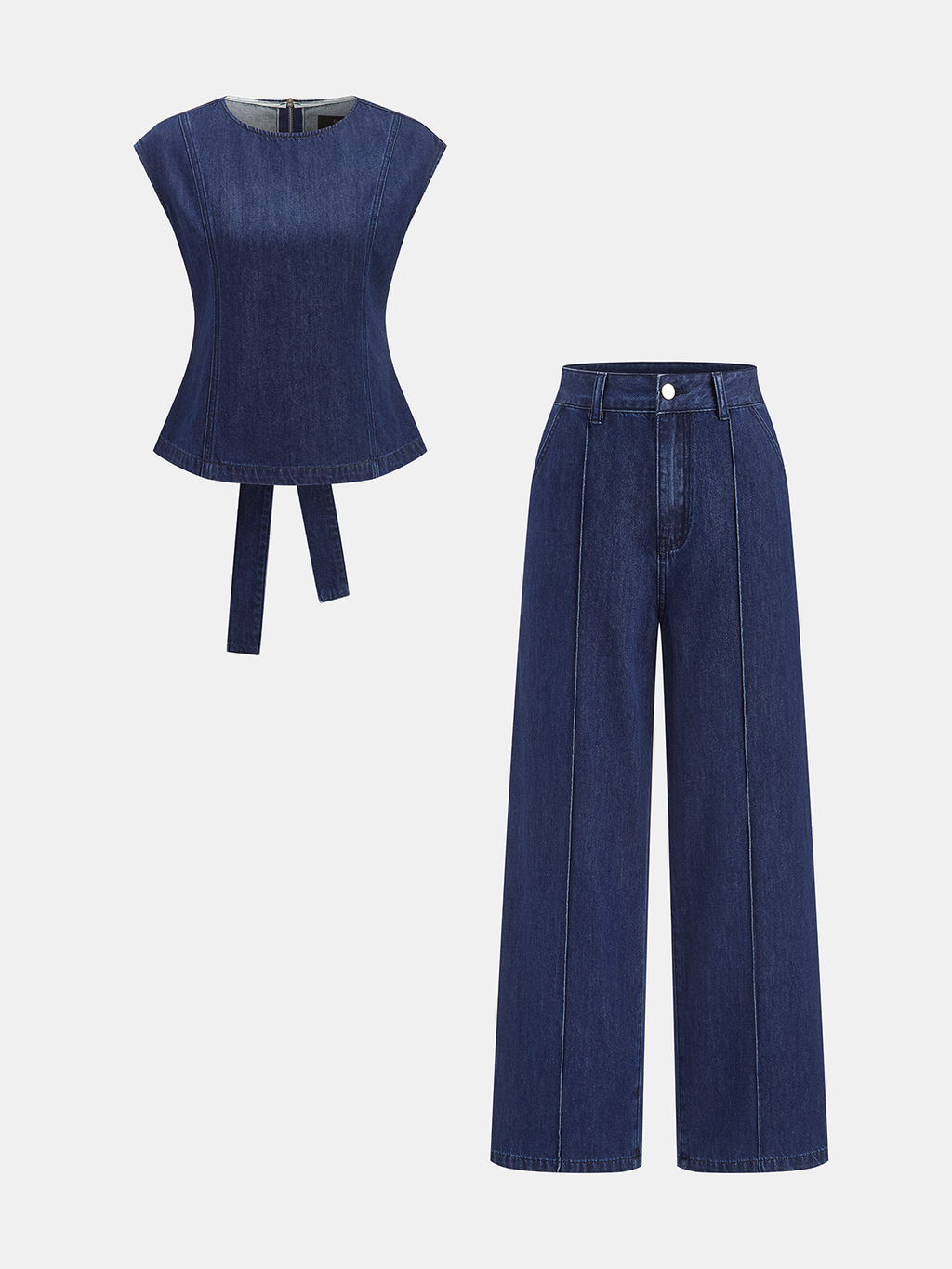 Back Bow Cutout Sleeveless Denim Two Piece Set