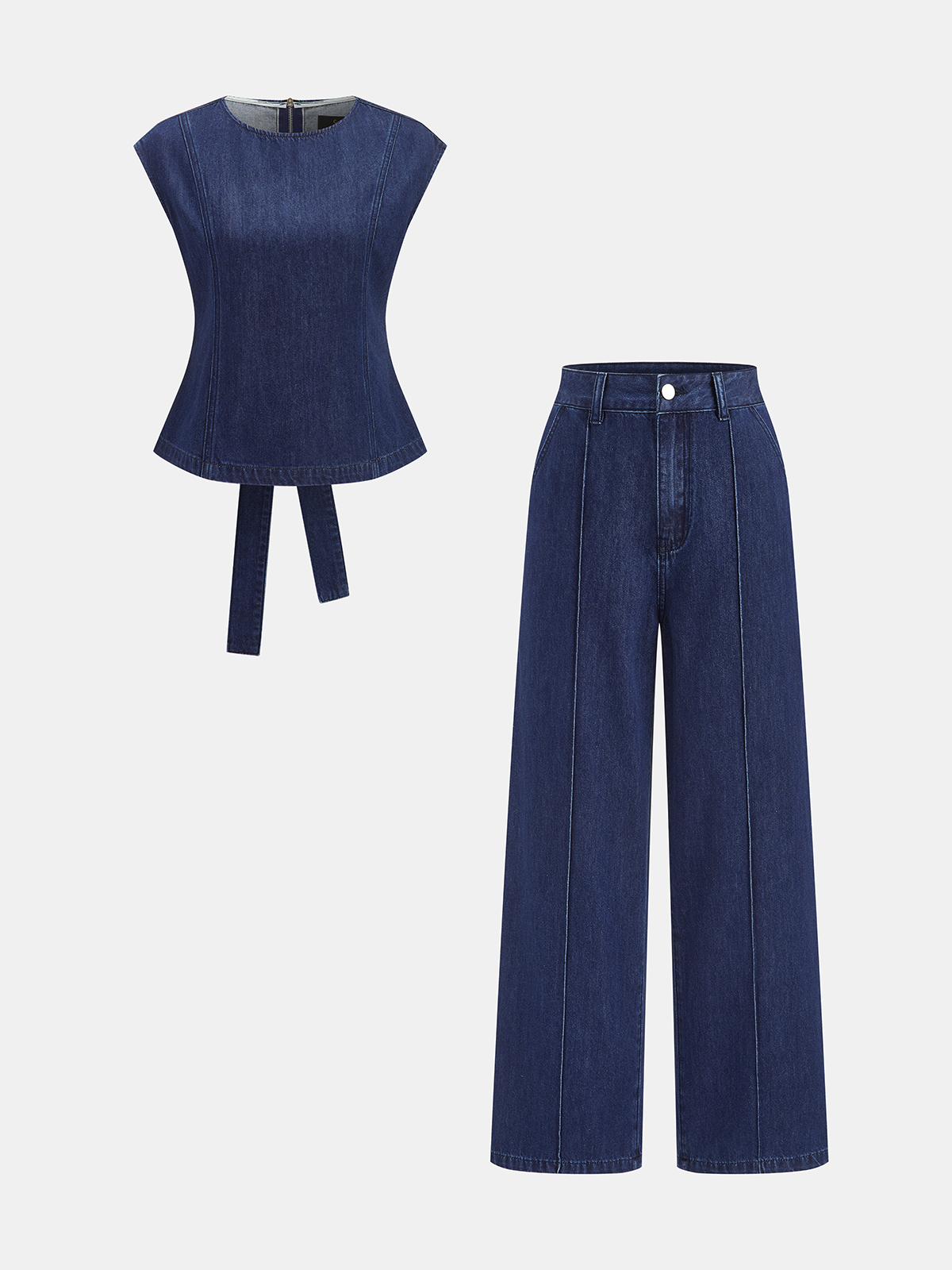 Back Bow Cutout Sleeveless Denim Two Piece Set
