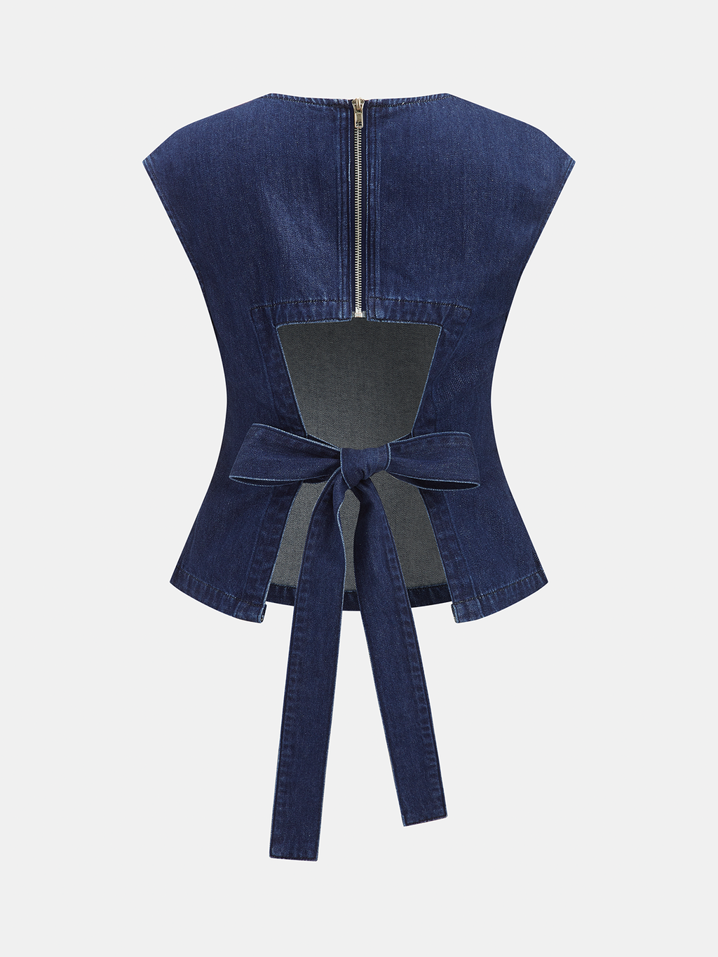 Back Bow Cutout Sleeveless Denim Two Piece Set