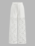 Lace Panel Denim Wide Leg Pants