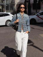 Napoleon Style Stand Collar Denim Jacket