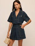 Short Sleeve Denim Blouse & Mini Skirt Set