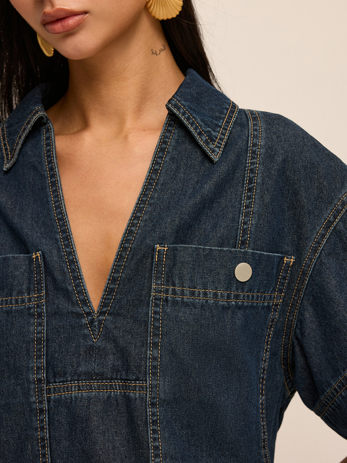 Short Sleeve Denim Blouse & Mini Skirt Set