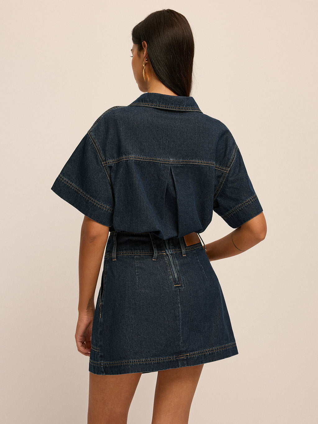 Short Sleeve Denim Blouse & Mini Skirt Set