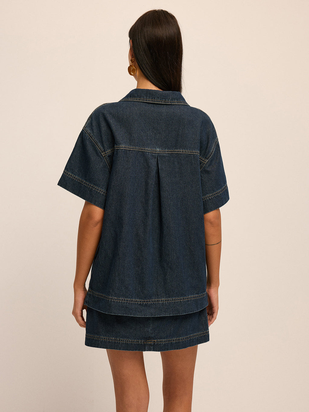 Short Sleeve Denim Blouse & Mini Skirt Set
