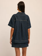 Short Sleeve Denim Blouse & Mini Skirt Set