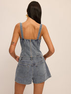 Metal Detail Denim Corset Top & Shorts Set