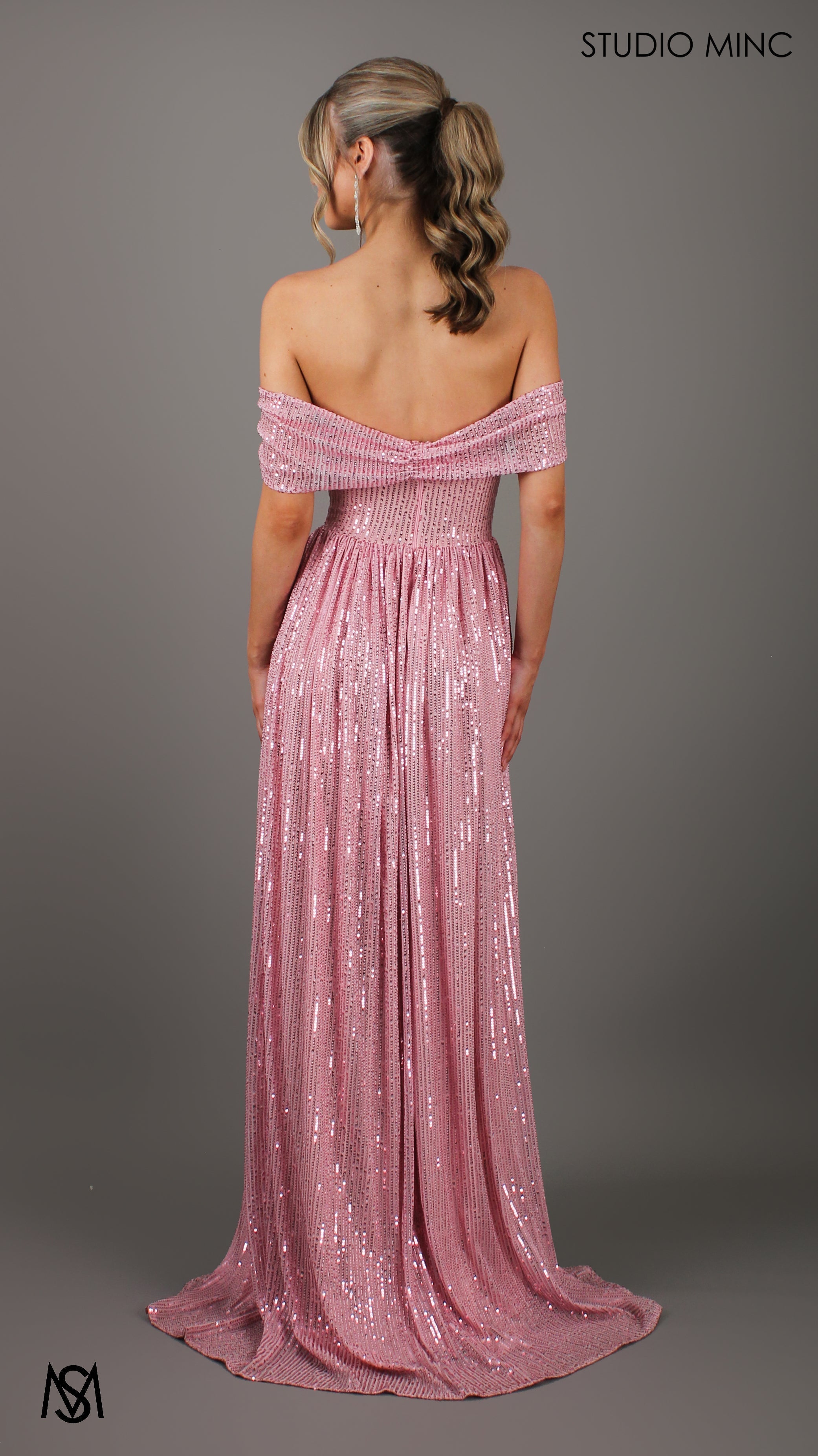 Crush - BLUSH PINK SEQUIN FORMAL DRESS WITH ARM DRAPES