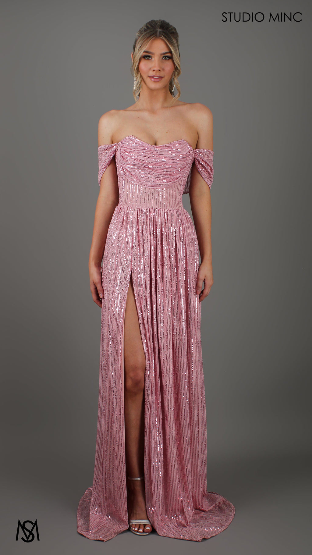 Crush - BLUSH PINK SEQUIN FORMAL DRESS WITH ARM DRAPES