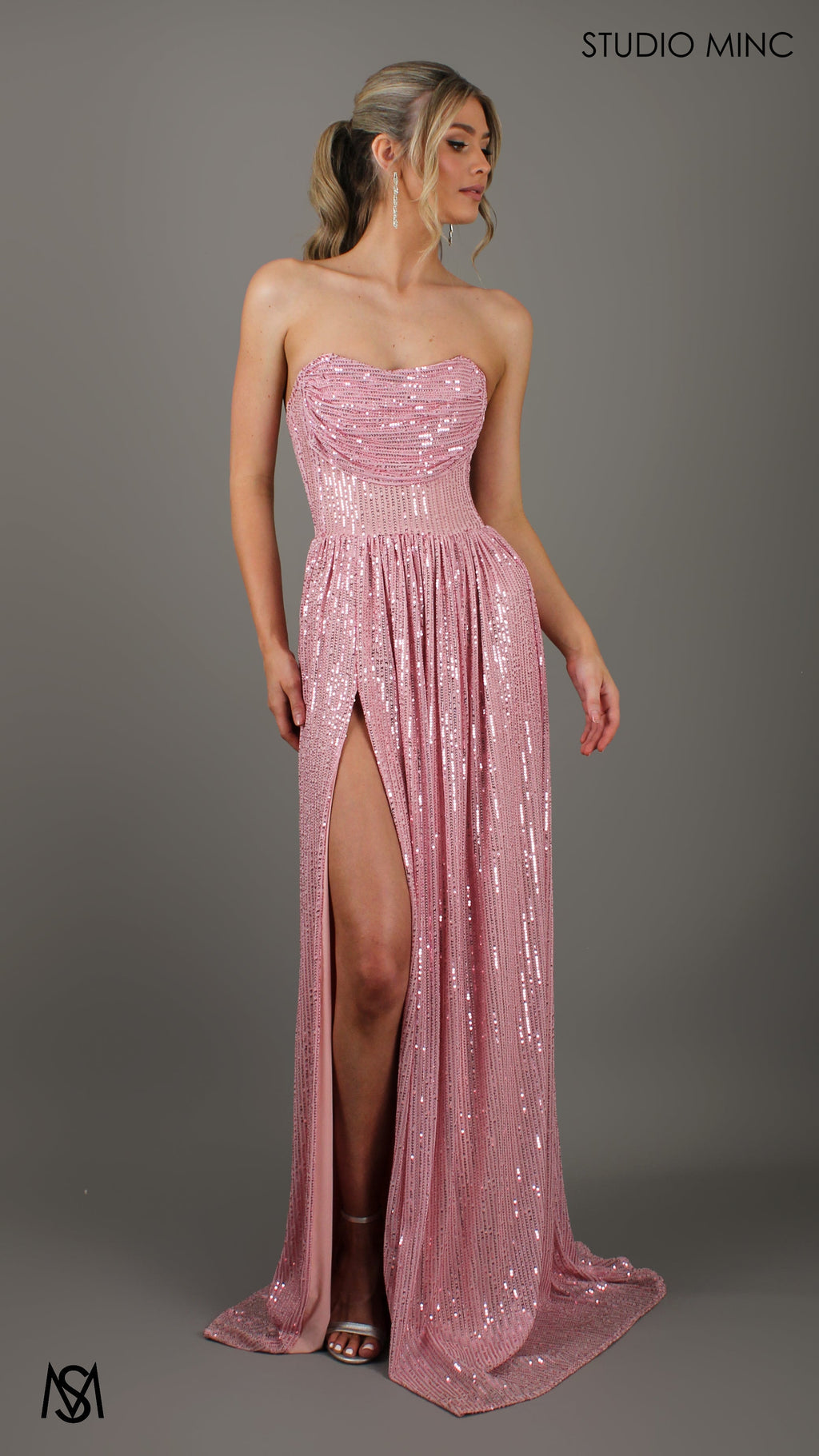 Crush - BLUSH PINK SEQUIN FORMAL DRESS WITH ARM DRAPES