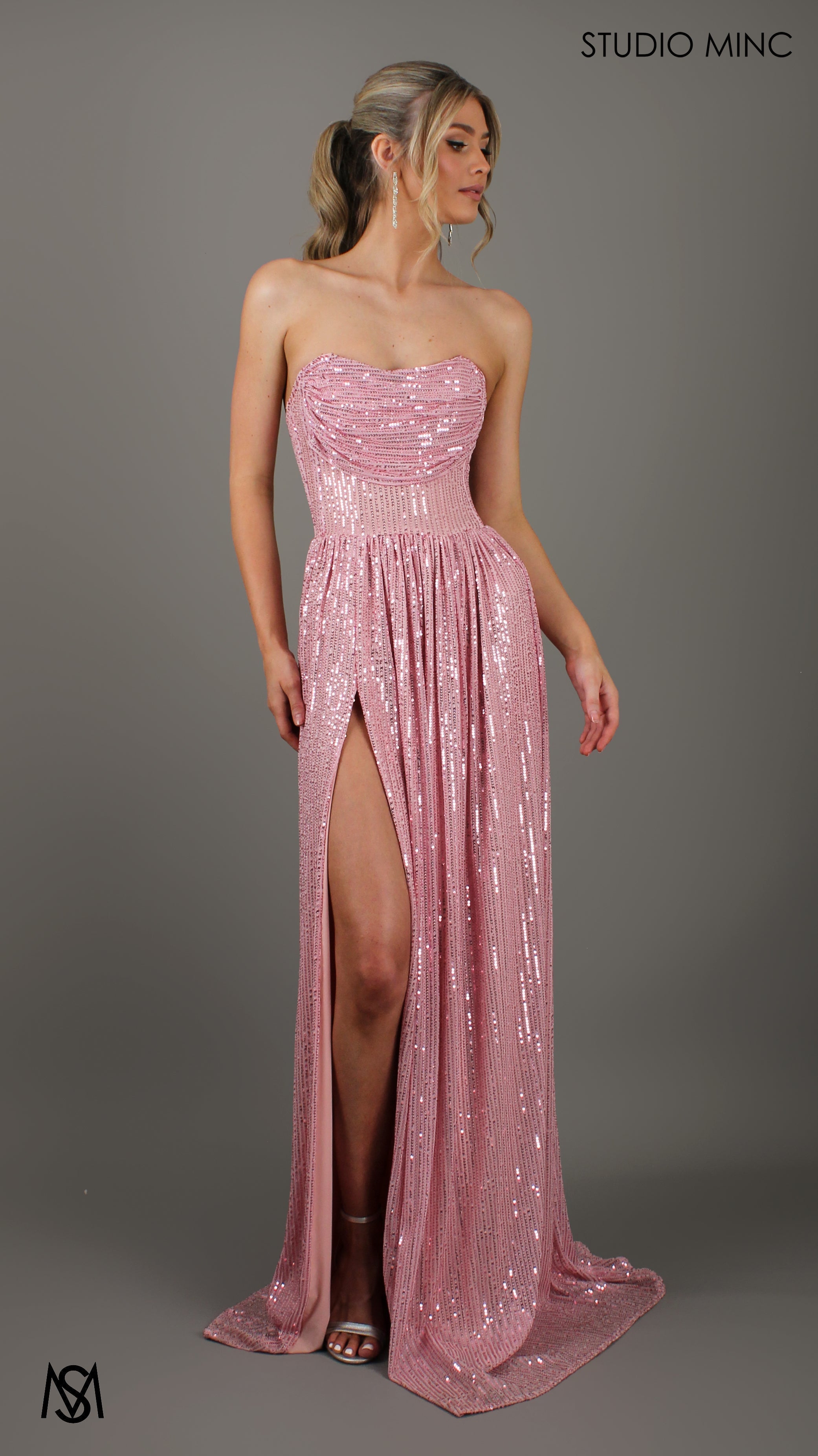 Crush - BLUSH PINK SEQUIN FORMAL DRESS WITH ARM DRAPES