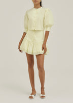 Laney Tiered Linen Frill Set | Pastel Lemon