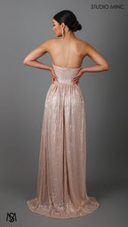 CRUSH - Champagne Gold Sequin Formal Dress with Corset & Arm Drapes