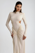 Cesarina Cutout Ruch Long Sleeve Maxi Dress