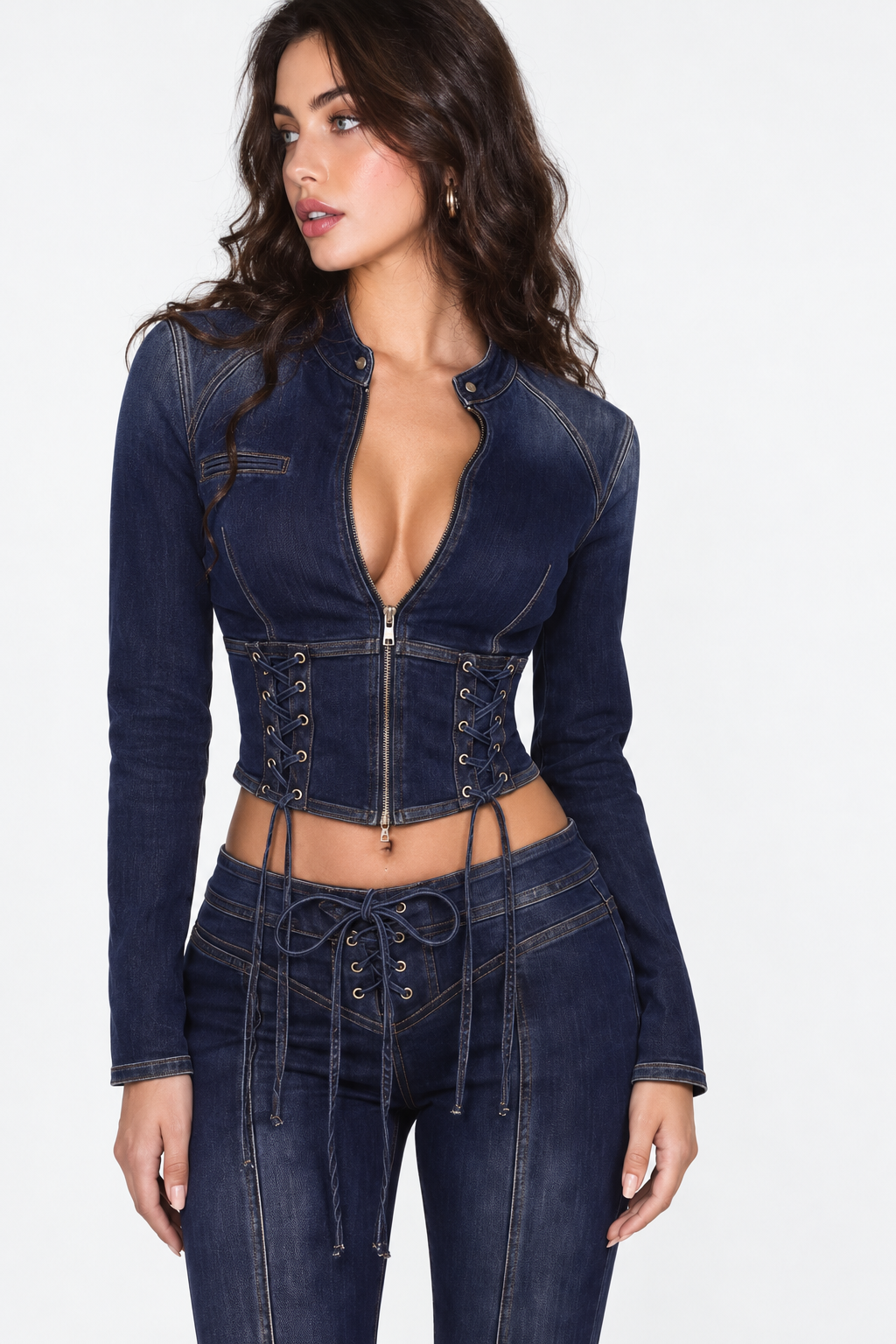 Kiona Indigo Blue Denim Lace-Up Co-ord Set