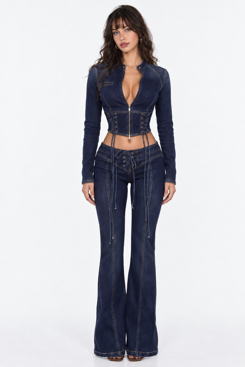 Kiona Indigo Blue Denim Lace-Up Co-ord Set