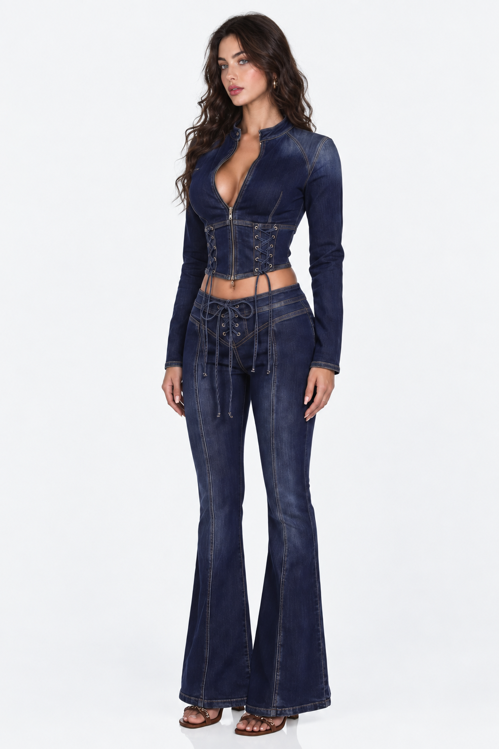 Kiona Indigo Blue Denim Lace-Up Co-ord Set