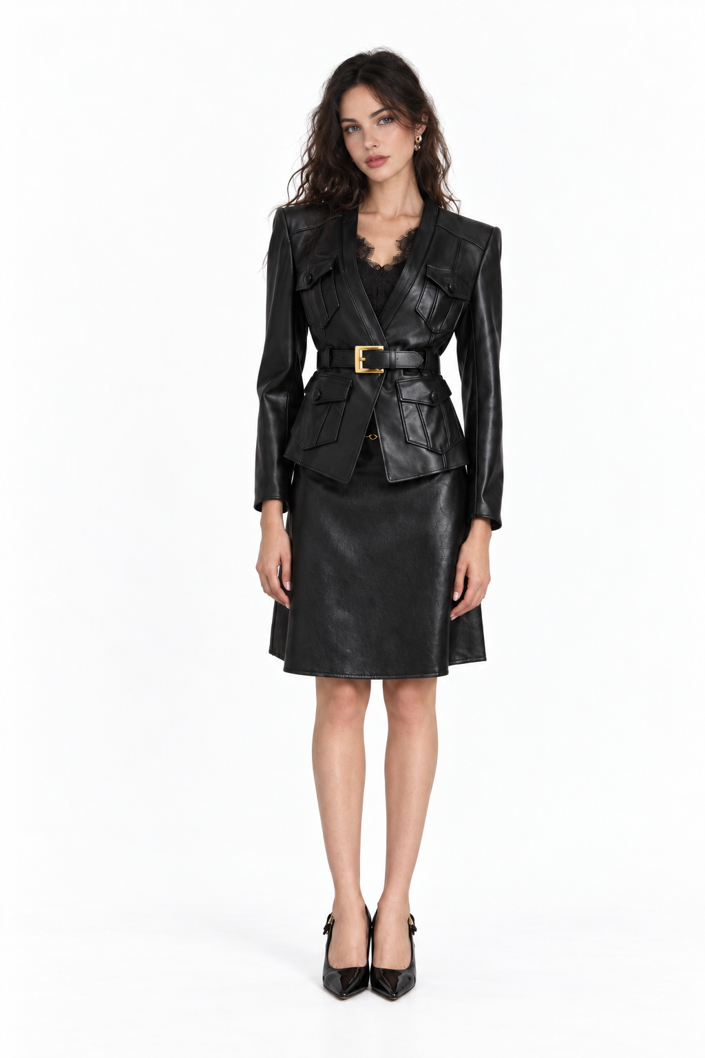Isabel Black Belted Faux Leather Jacket