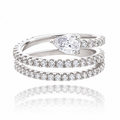 Lys White Pear Cut Gemstone Double Band Crystal Sterling Silver Ring