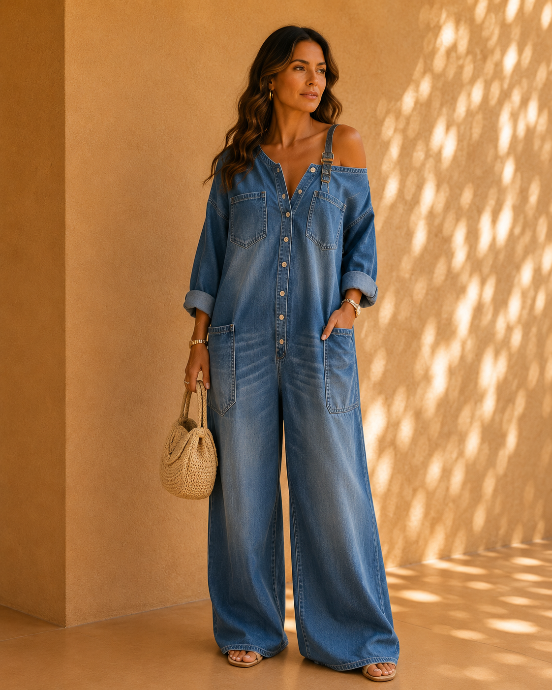 Lianne™ Off-Shoulder Wide-Leg Denim Jumpsuit