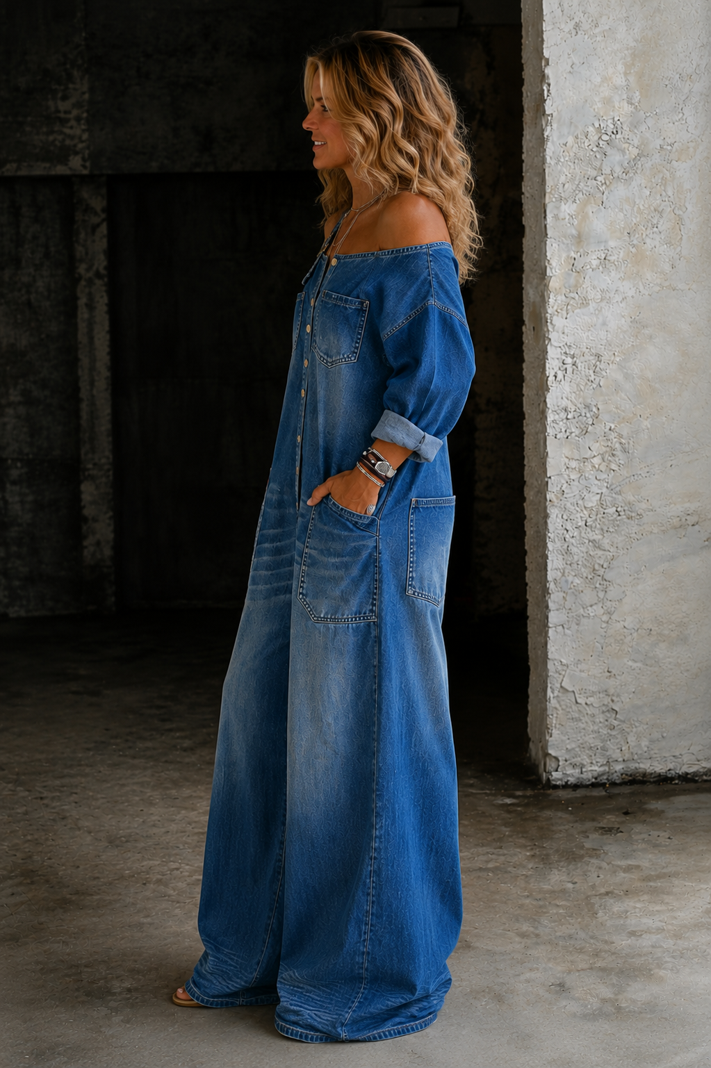 Lianne™ Off-Shoulder Wide-Leg Denim Jumpsuit