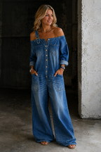 Lianne™ Off-Shoulder Wide-Leg Denim Jumpsuit