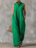 Black Sleeveless Jumpsuit — Stand Collar