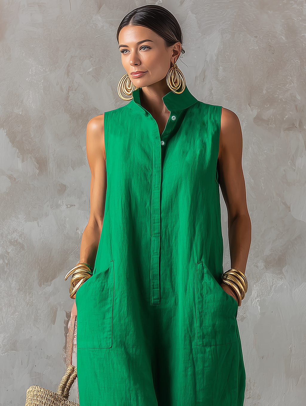 Black Sleeveless Jumpsuit — Stand Collar