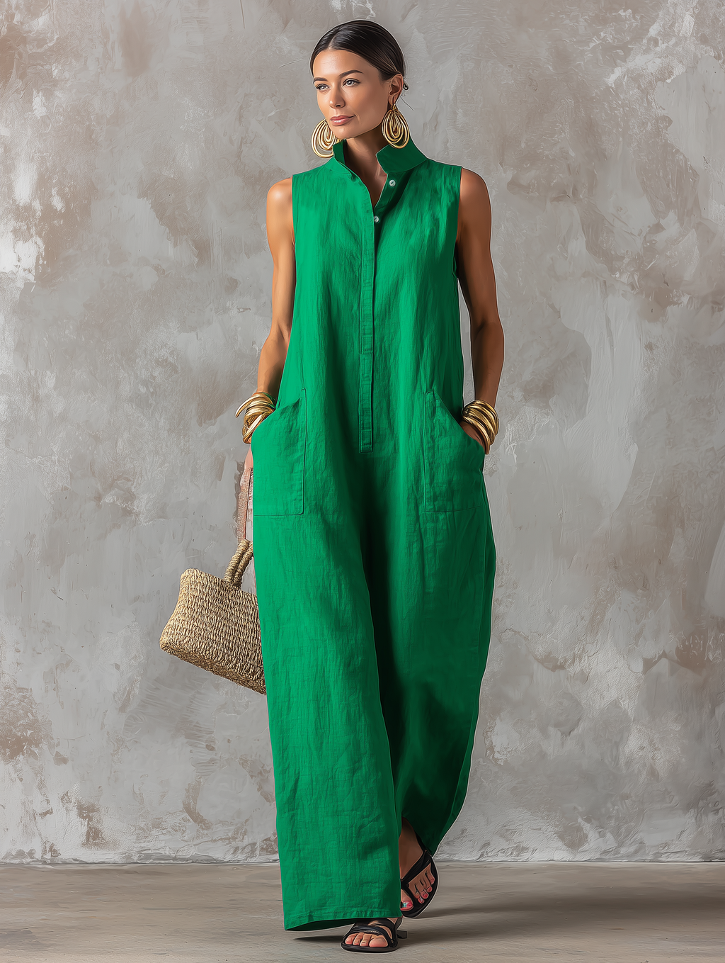 Black Sleeveless Jumpsuit — Stand Collar