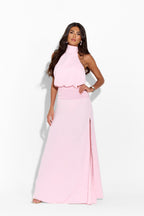 Pink ASCOT maxi dress by 64b136-1e, flowing fabric, sleeveless style, and elegant design perfect for summer occasions.