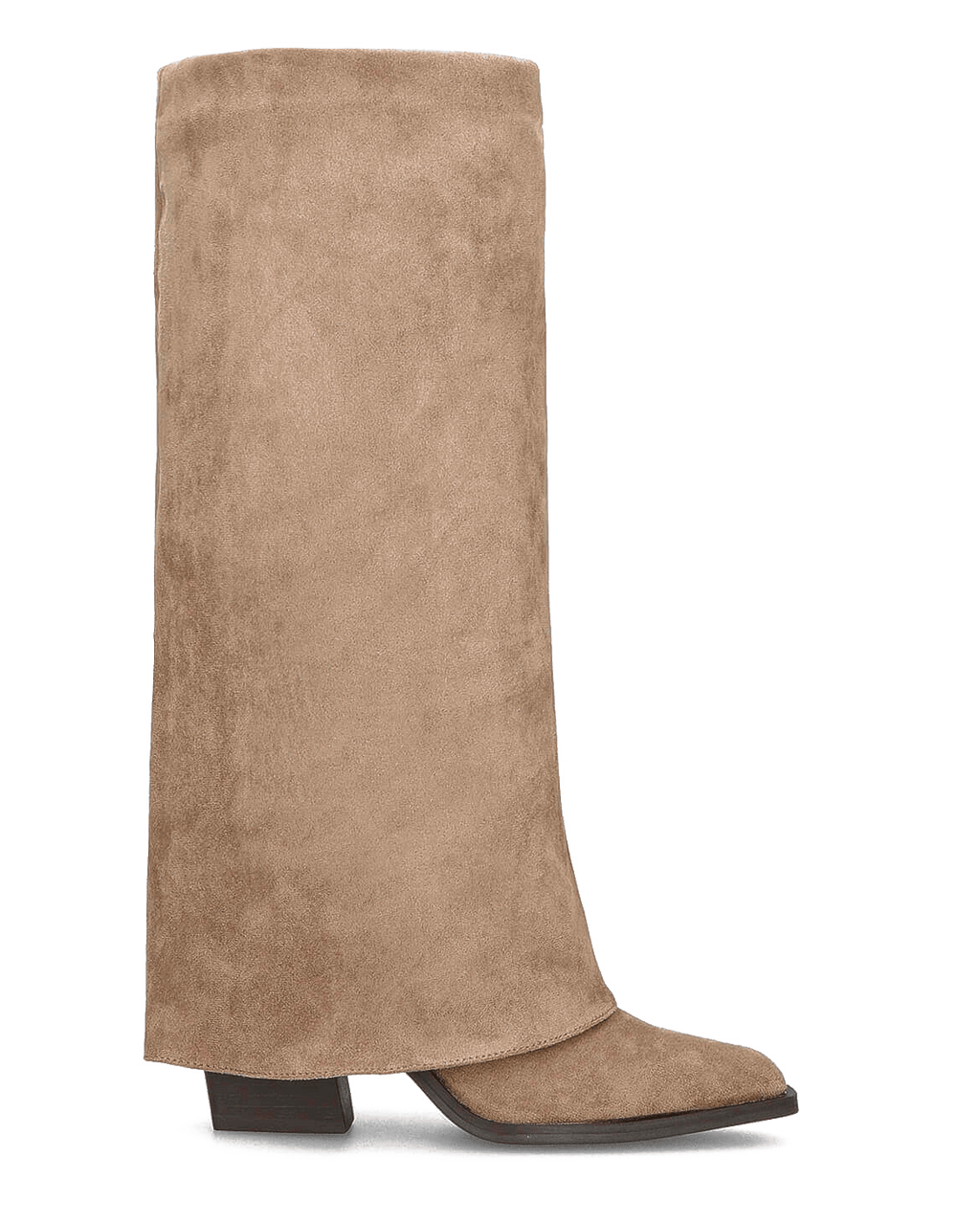 DENISE - stivali alti con risvolto in camoscio beige