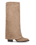 DENISE - stivali alti con risvolto in camoscio beige