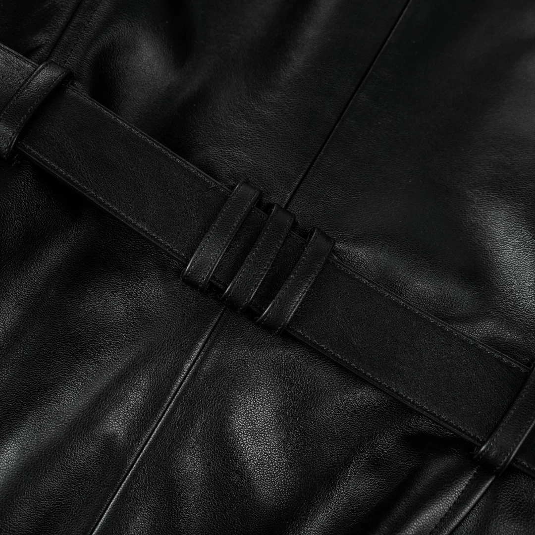 Isabel Black Belted Faux Leather Jacket