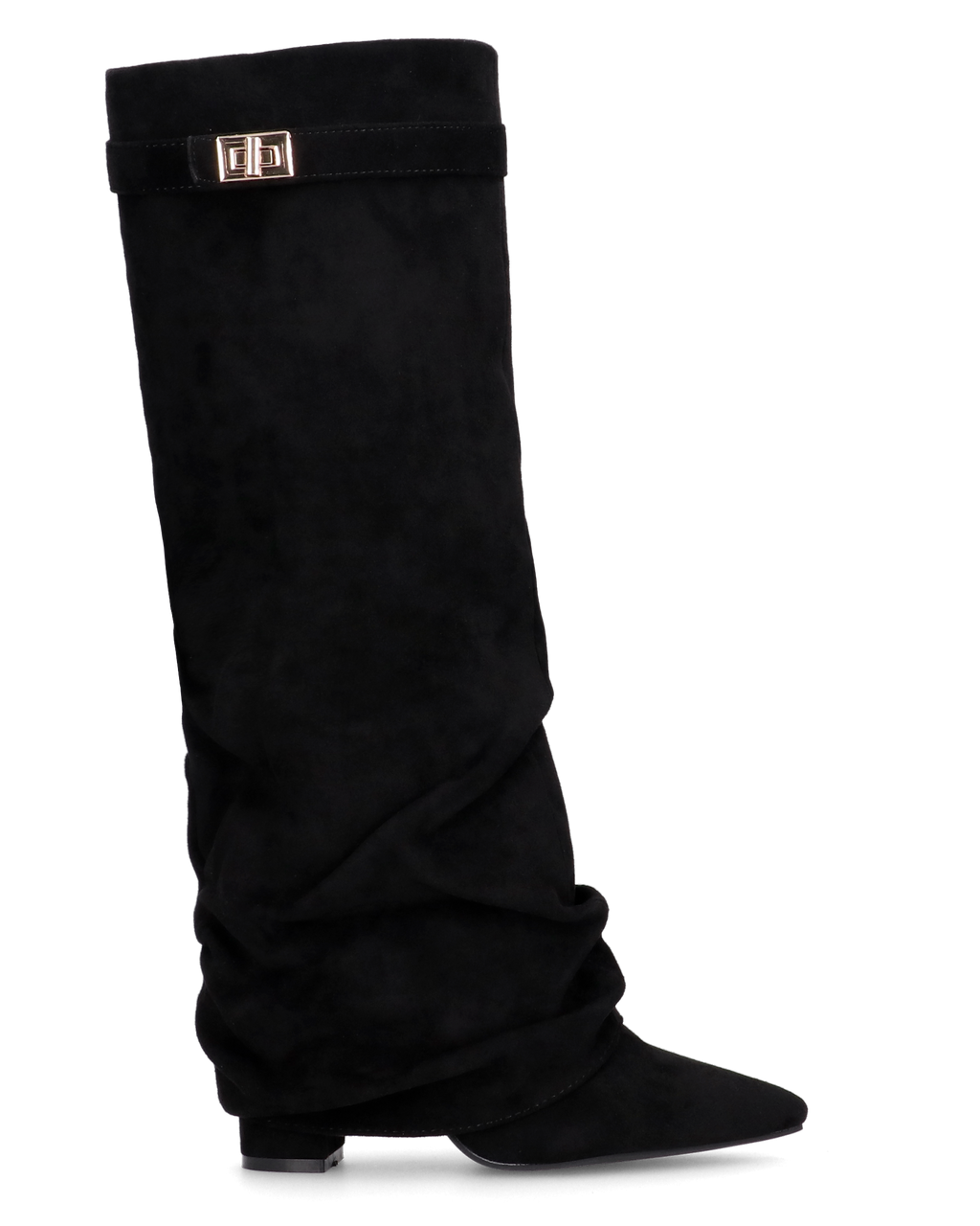 ELLENI - stivali in camoscio nero con risvolto e zip laterale