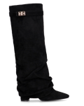 ELLENI - stivali in camoscio nero con risvolto e zip laterale