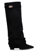 ELLENI - stivali in camoscio nero con risvolto e zip laterale