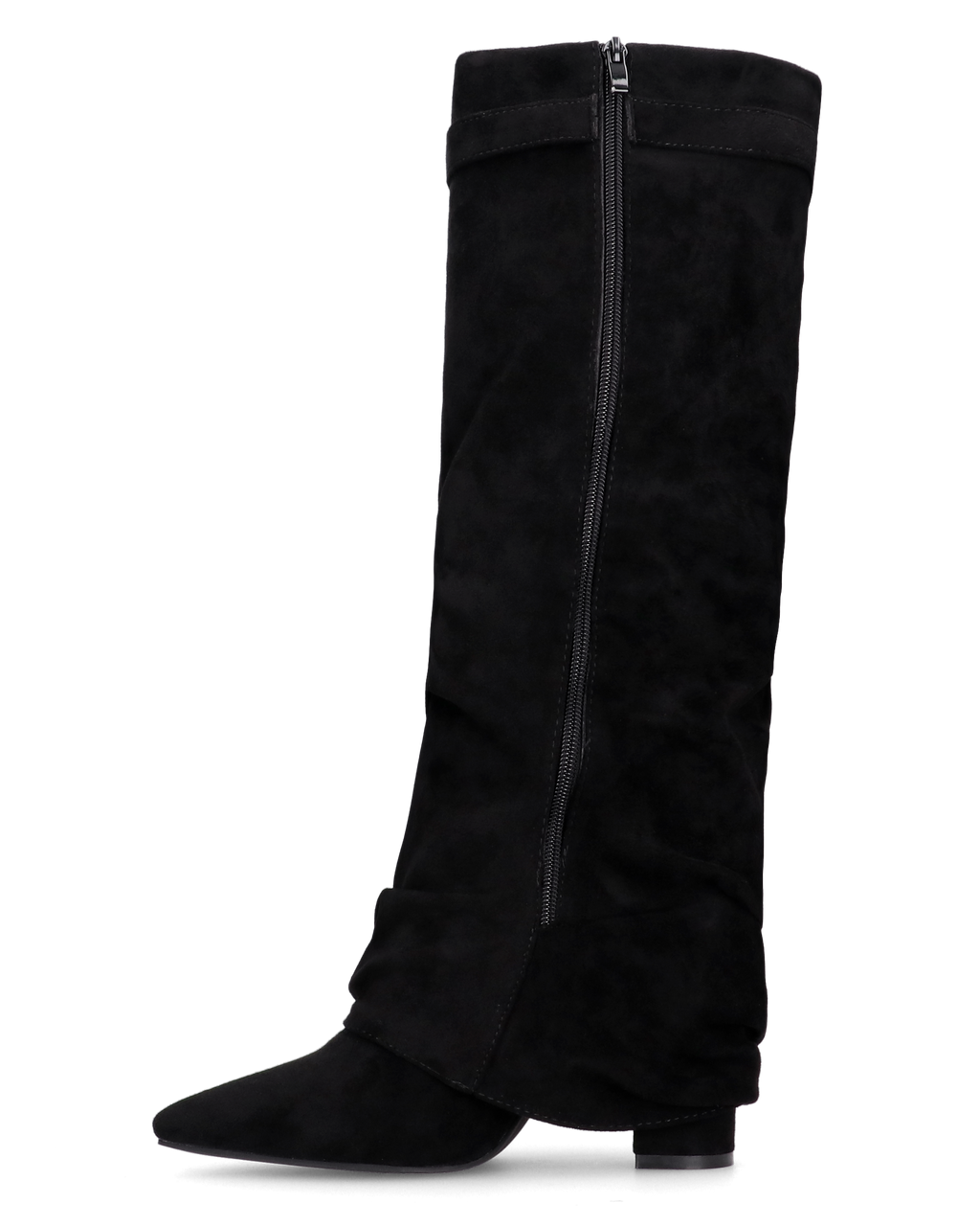 ELLENI - stivali in camoscio nero con risvolto e zip laterale