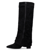 ELLENI - stivali in camoscio nero con risvolto e zip laterale