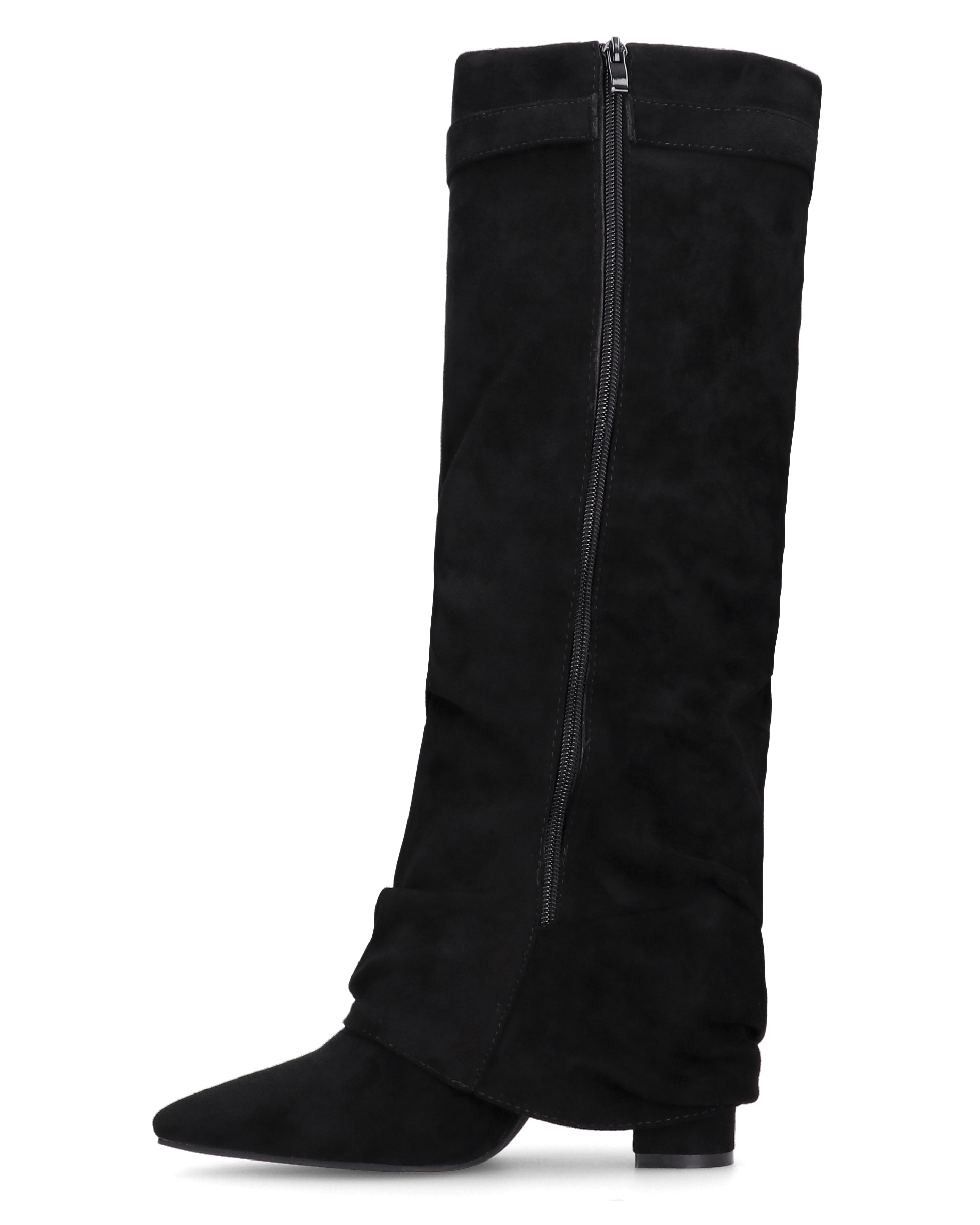 ELLENI - stivali in camoscio nero con risvolto e zip laterale