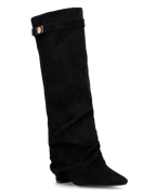 ELLENI - stivali in camoscio nero con risvolto e zip laterale
